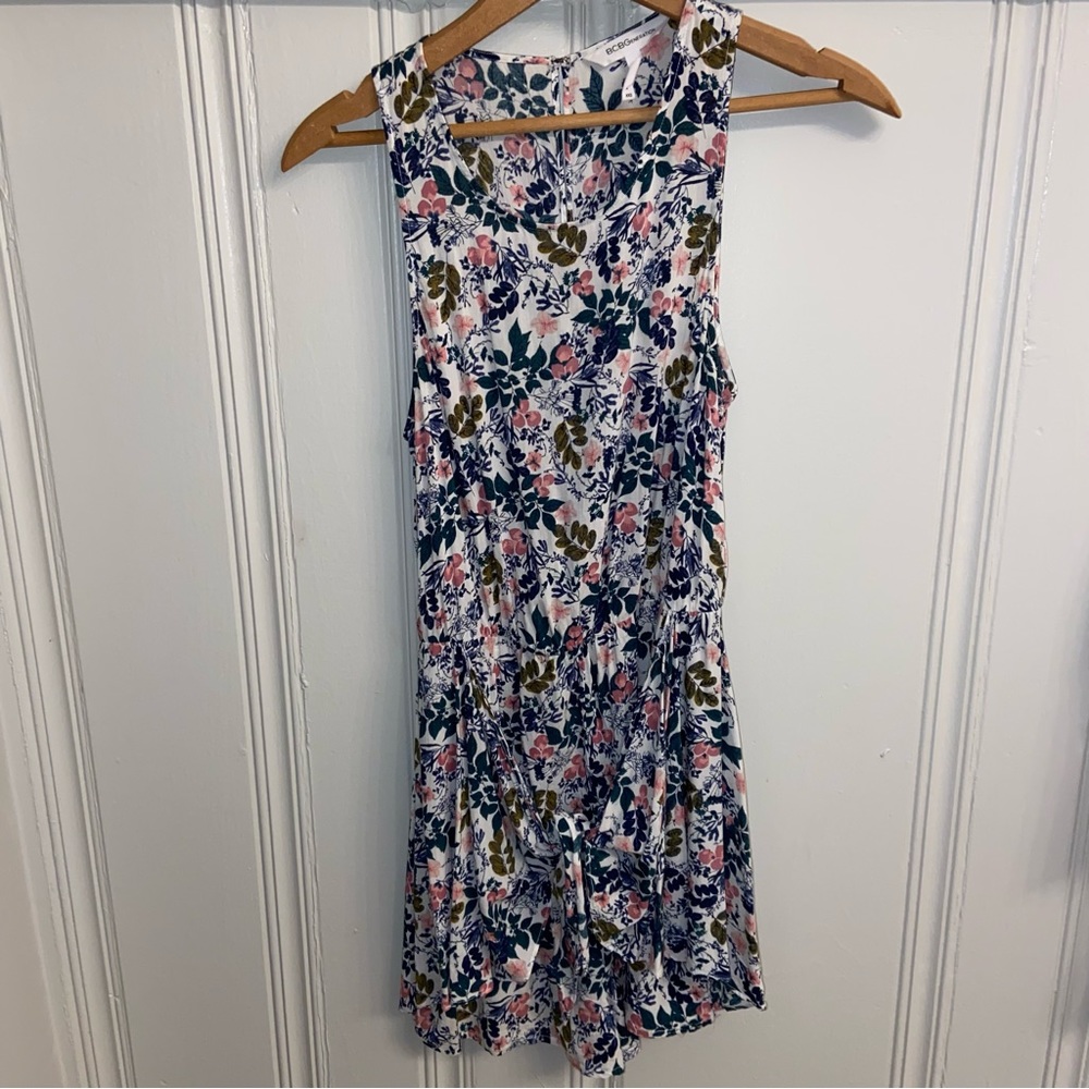 BCBG Pastel Blue Pink pink floral front tie summer short Sleeveless romper XXS